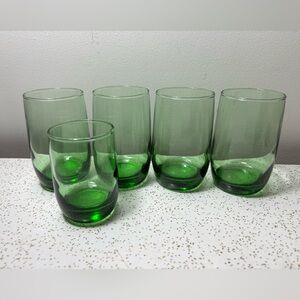 Set of 4 vintage Dominion emerald green juice glasses glasses + one smaller one